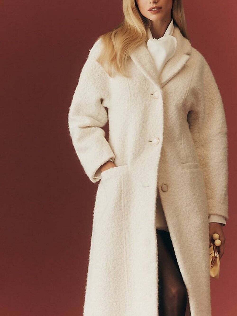 NEW Anthropologie Maeve Tailored Boucle Long Coat S NWT Ivory $228